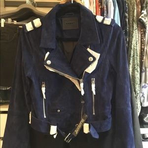 Navy suede moto jacket